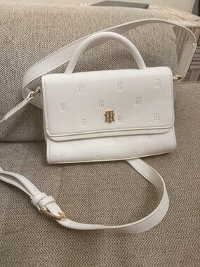 Tommy Hilfiger White Embossed Logo Top-Handle Crossbody